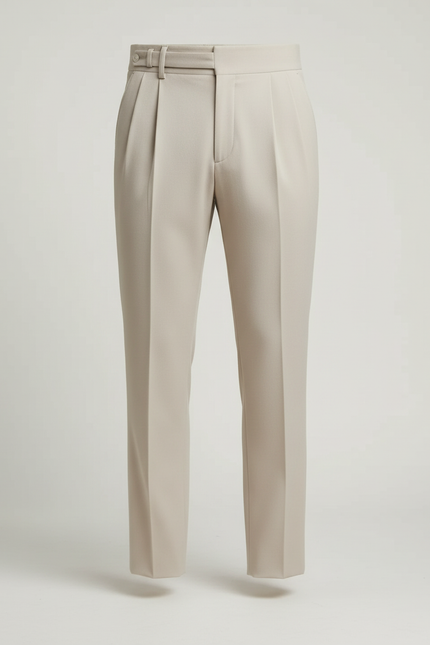 Pantalon Beige Plissé Droit Élégant Homme Chic - Gabardine - vue 3
