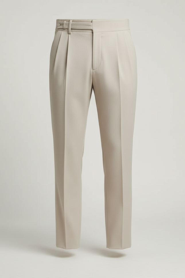 Pantalon Beige Plissé Droit Élégant Homme Chic - Gabardine - vue 3