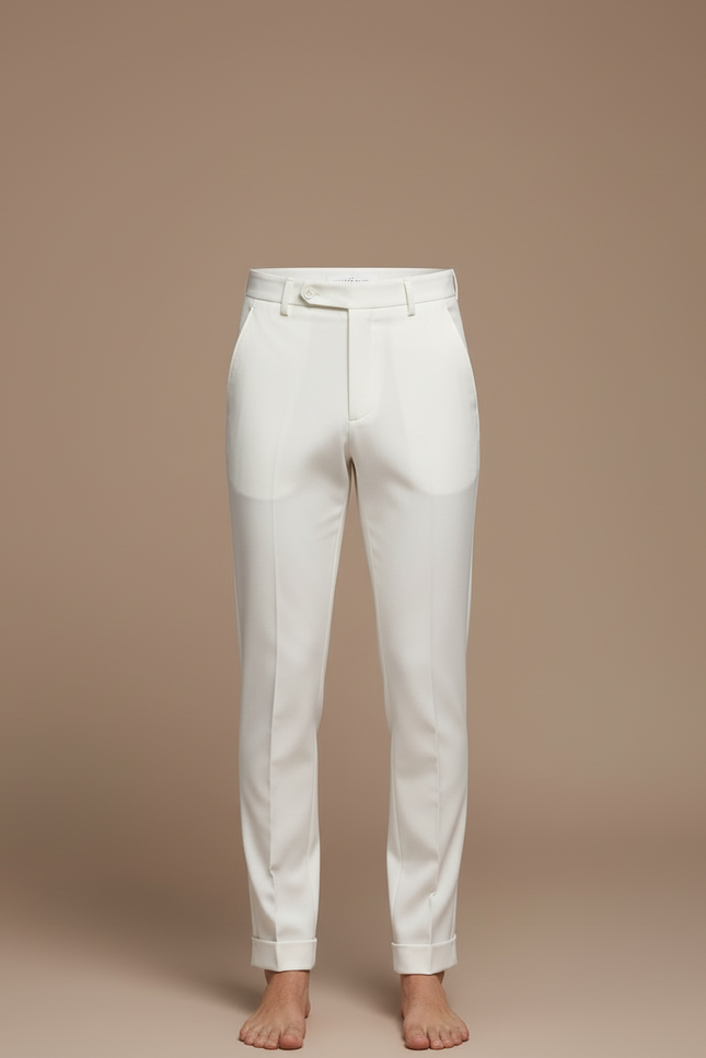 Pantalon Beige Slim Décontracté Habillé Homme - Blanc Gabardine - vue 3