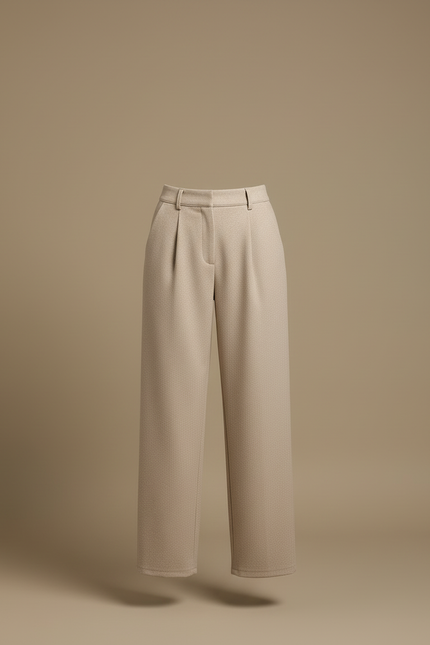 Pantalon Beige Ample Plissé Laine Épais Élégant Femme - Tweed - vue 3