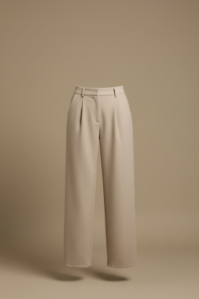 Pantalon Beige Ample Plissé Laine Épais Élégant Femme - Tweed - vue 3