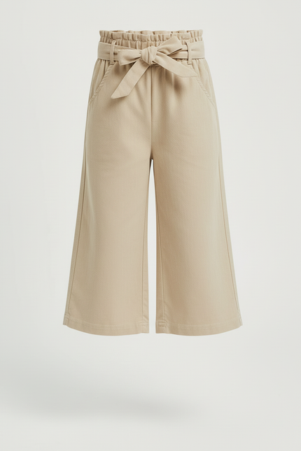 Pantalon Beige Coton Ample Ceinturé Fille - vue 3