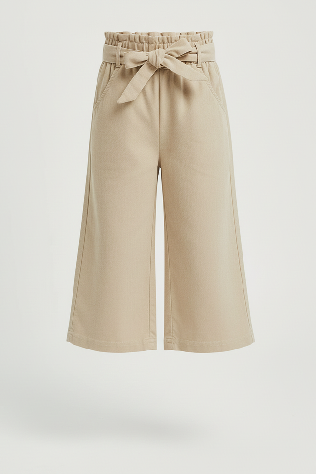 Pantalon Beige Coton Ample Ceinturé Fille - vue 3