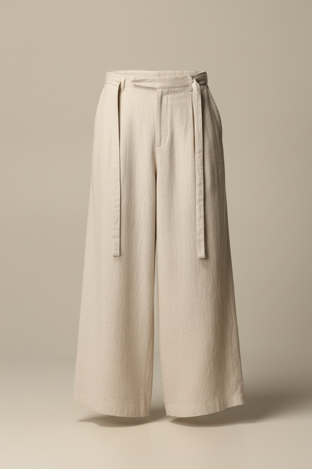 Pantalon Beige Ample Lin Coton Droit Homme - vue 3