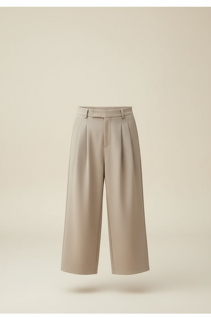 Pantalon Beige Plissé Ample Droit Élégant Enfant - Gabardine - vue 3