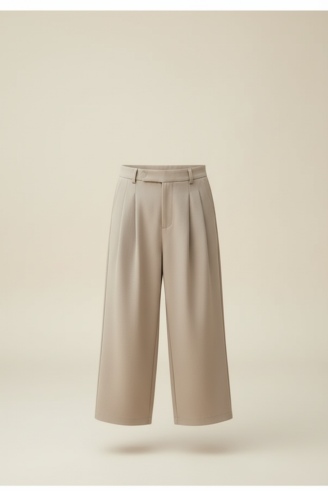 Pantalon Beige Plissé Ample Droit Élégant Enfant - Gabardine - vue 3
