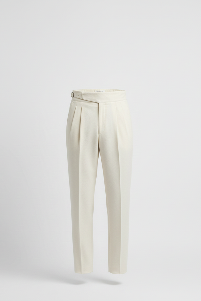 Pantalon Beige Plissé Élégant Homme Droit Coton - vue 3