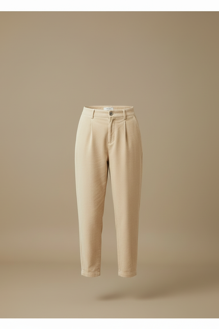 Pantalon Beige Côtelé Ample Décontracté Femme Plissé - Cordé - vue 3