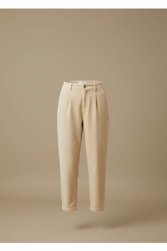 Pantalon Beige Côtelé Ample Décontracté Femme Plissé - Cordé - vue 3