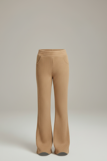 Pantalon Beige Côtelé Évasé Confortable Décontracté - Maille - vue 3