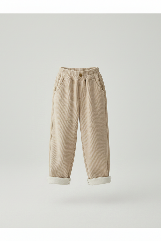Pantalon Beige Enfant Côtelé Ample Élastique Doux Hiver - Cordé - vue 3