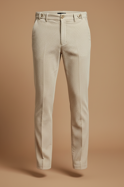 Pantalon Beige Côtelé Slim Élégant Homme - Cordé - vue 3