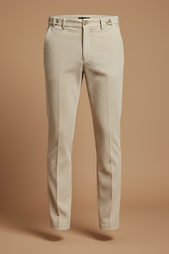 Pantalon Beige Côtelé Slim Élégant Homme - Cordé - vue 3
