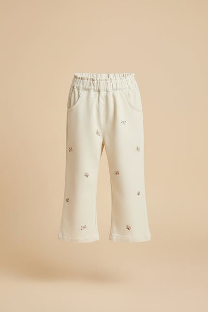 Pantalon Beige Fleuri Ample Coton Enfant Doux - Molleton - vue 3
