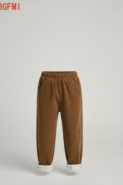 Pantalon Beige Côtelé Ample Doublé Enfants - Marron Cordé - vue 3