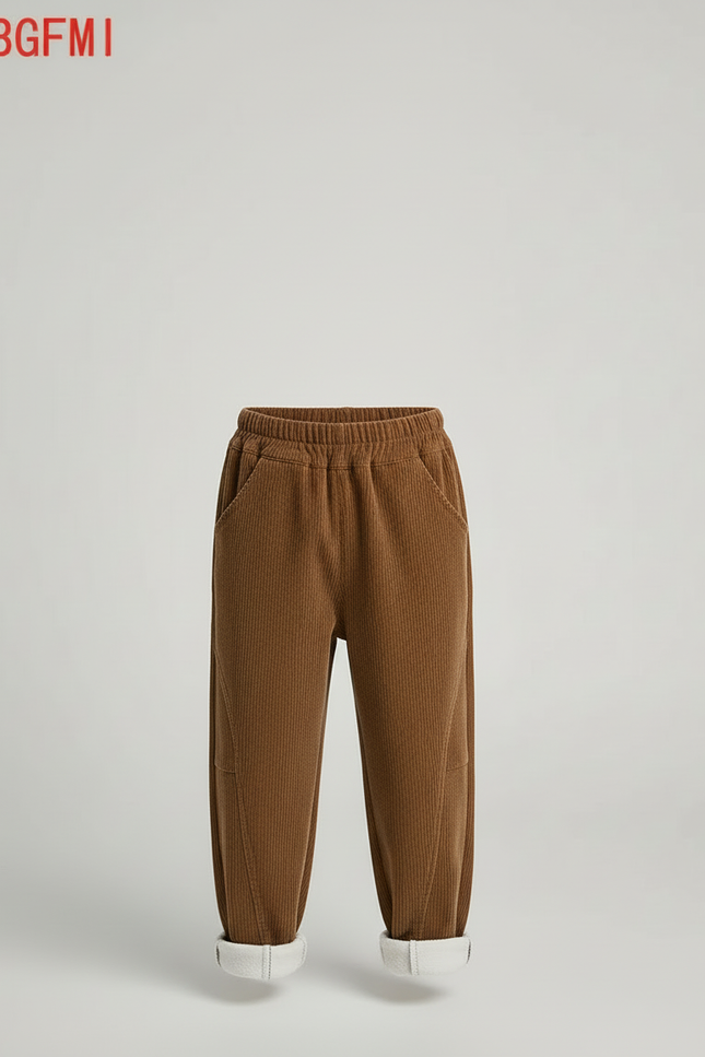 Pantalon Beige Côtelé Ample Doublé Enfants - Marron Cordé - vue 3
