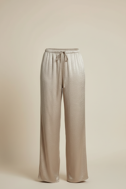 Pantalon Beige Satiné Large Fluide Élégant Femme - vue 3