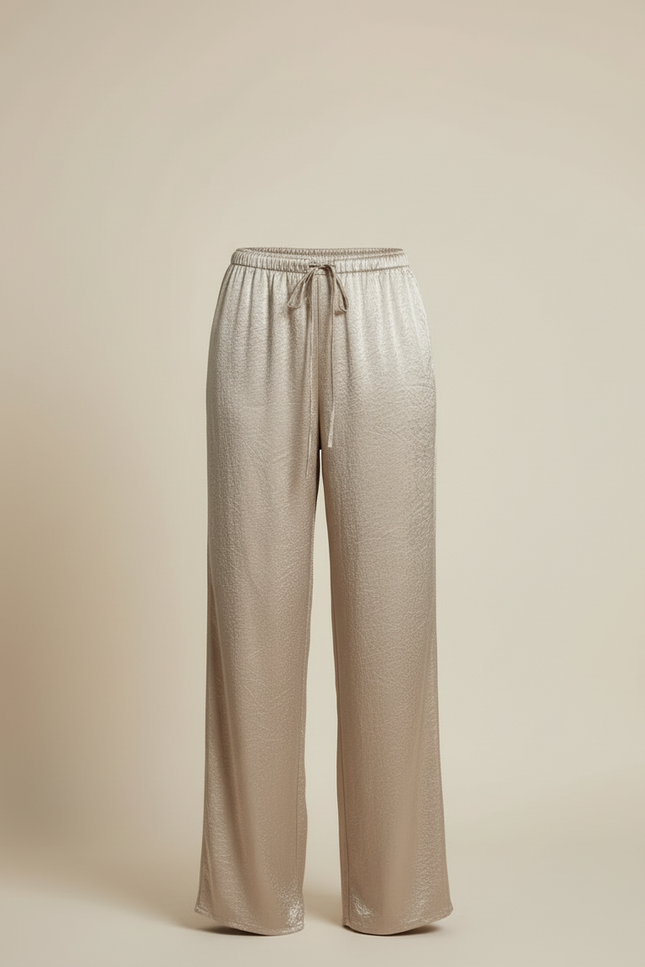 Pantalon Beige Satiné Large Fluide Élégant Femme - vue 3