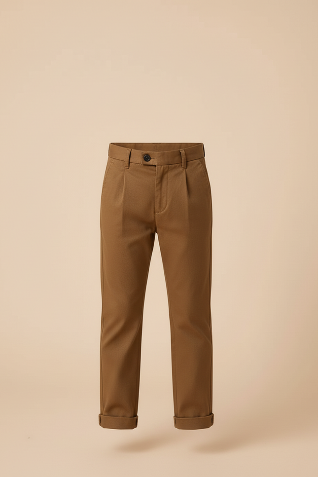 Pantalon Beige Droit Coton Garçon Élégant Pli - Marron - vue 3
