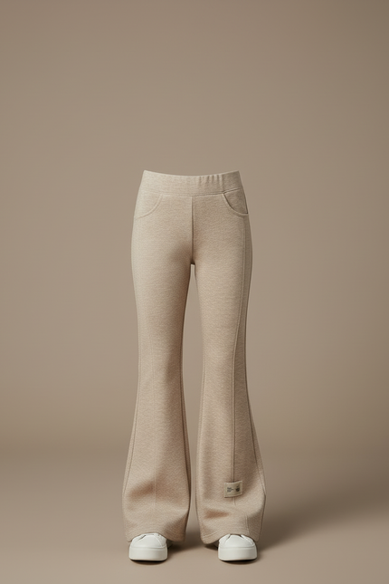 Pantalon Beige Évasé Fille Extensible Décontracté Élégant - Molleton - vue 3
