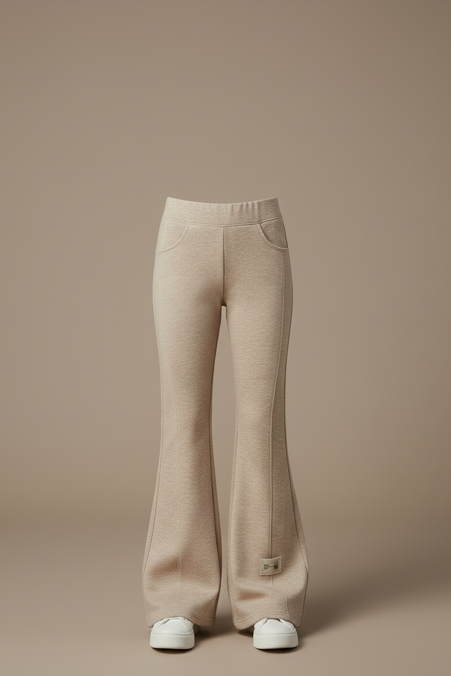 Pantalon Beige Évasé Fille Extensible Décontracté Élégant - Molleton - vue 3
