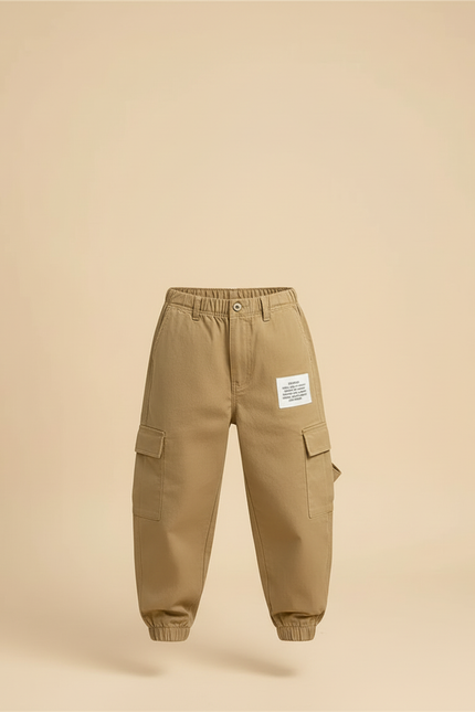 Pantalon Beige Cargo Enfant Décontracté Multipoches - Kaki Toile - vue 3