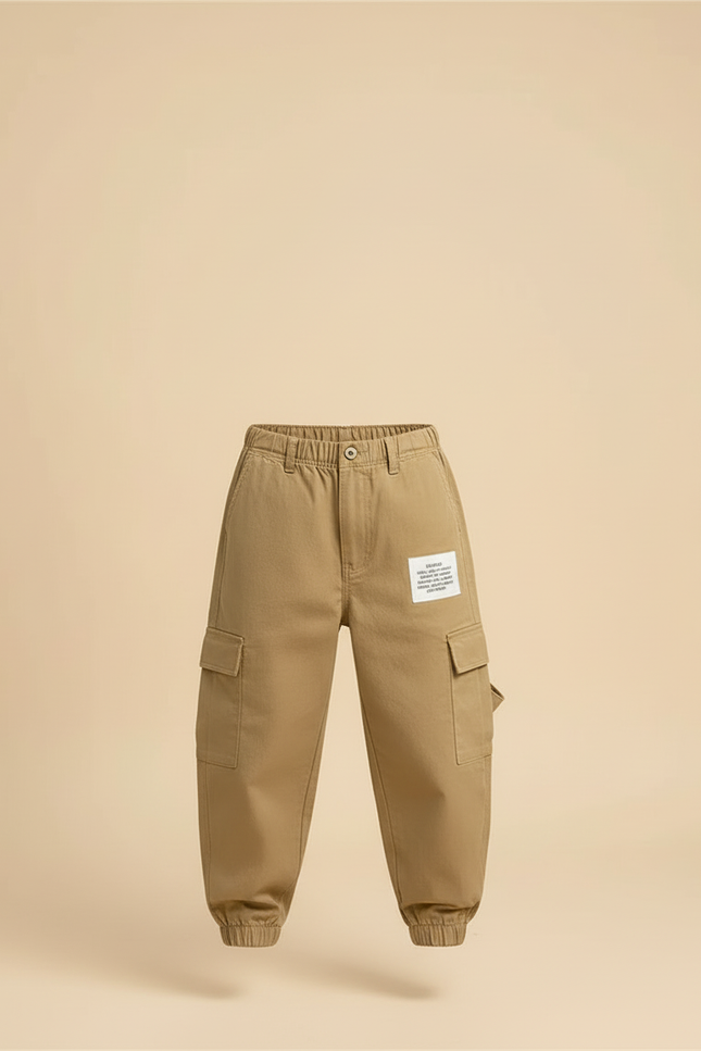 Pantalon Beige Cargo Enfant Décontracté Multipoches - Kaki Toile - vue 3