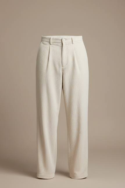 Pantalon Beige Côtelé Plissé Ample Homme Décontracté - Cordé - vue 3