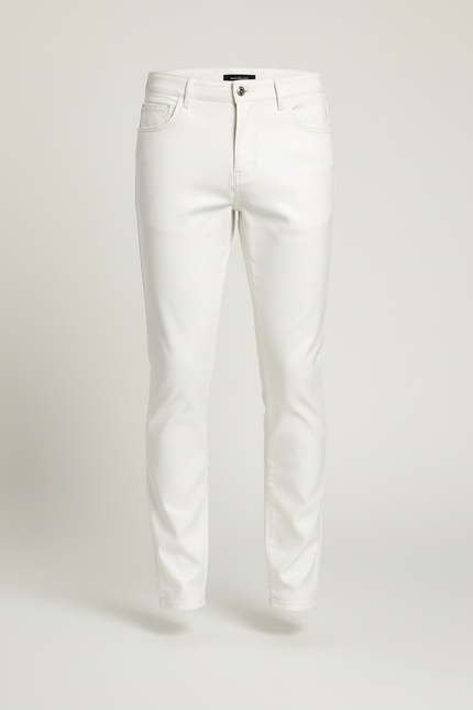 Pantalon Beige Similicuir Slim Fit Homme - Blanc Simili cuir - vue 3