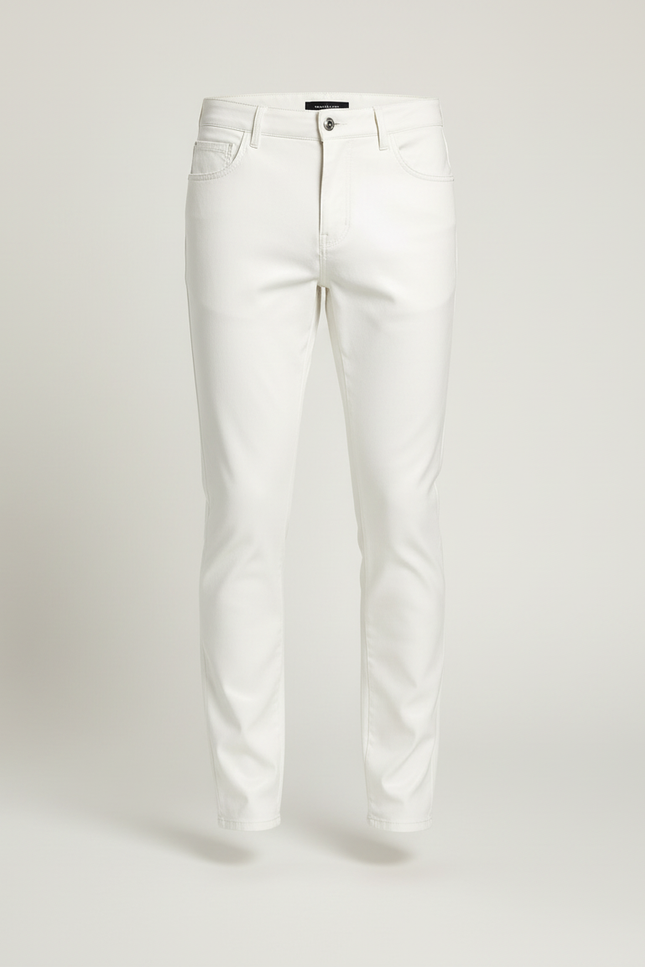 Pantalon Beige Similicuir Slim Fit Homme - Blanc Simili cuir - vue 3