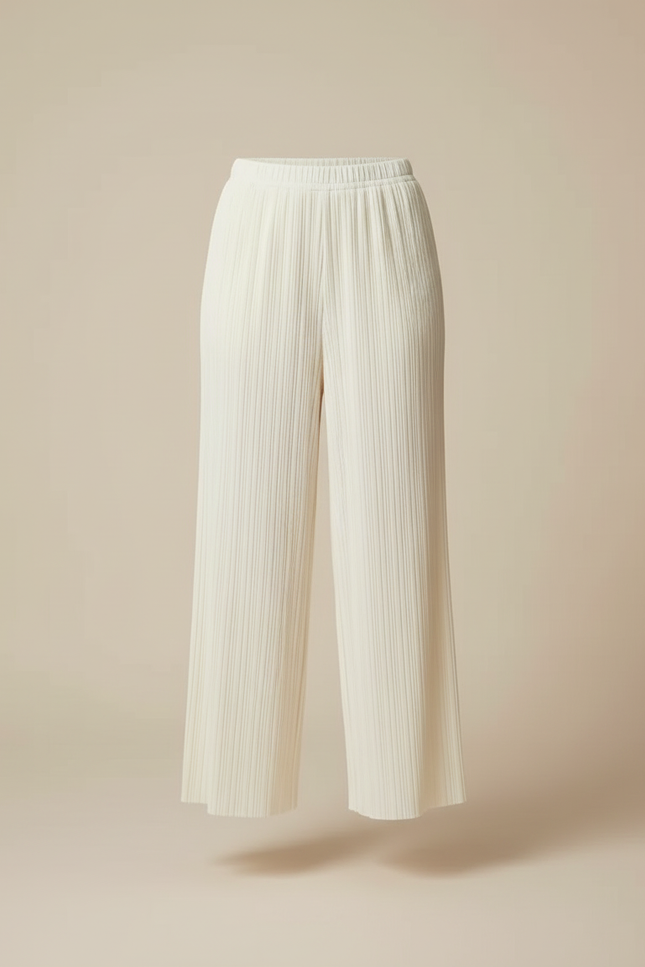 Pantalon Beige Plissé Fluide Ample Élégant Femme - Polyester - vue 3