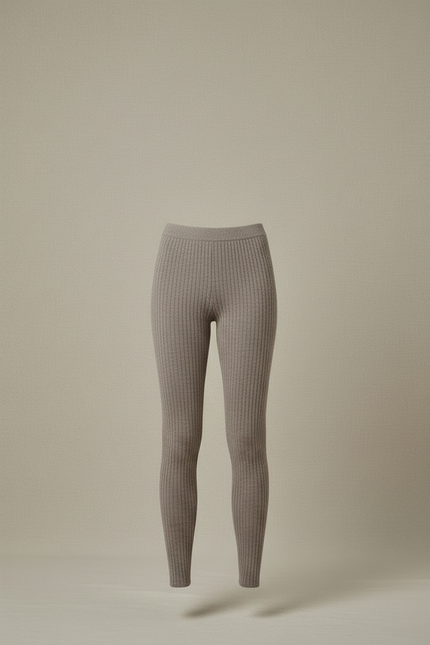 Pantalon Beige Laine Maille Côtelée Élastique Confortable - vue 3