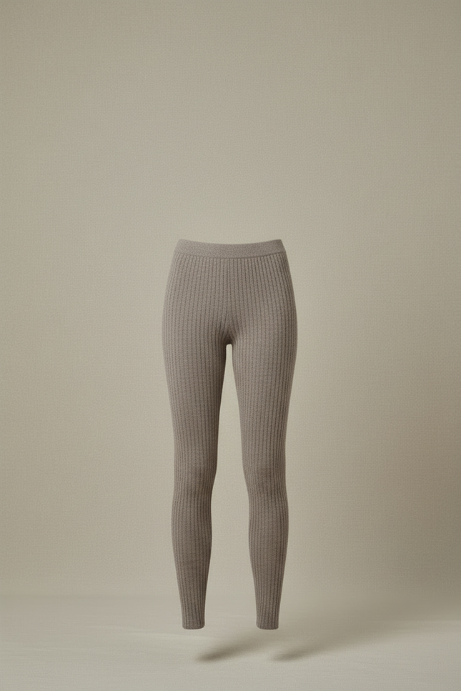 Pantalon Beige Laine Maille Côtelée Élastique Confortable - vue 3