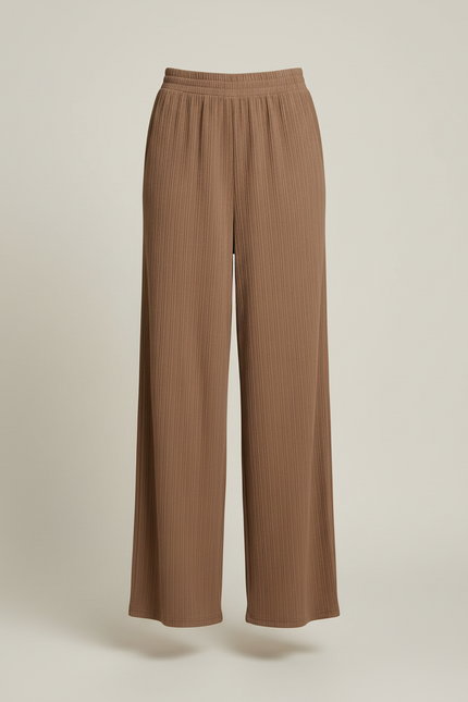 Pantalon Beige Côtelé Ample Fluide Décontracté Femme - Marron Cordé - vue 3