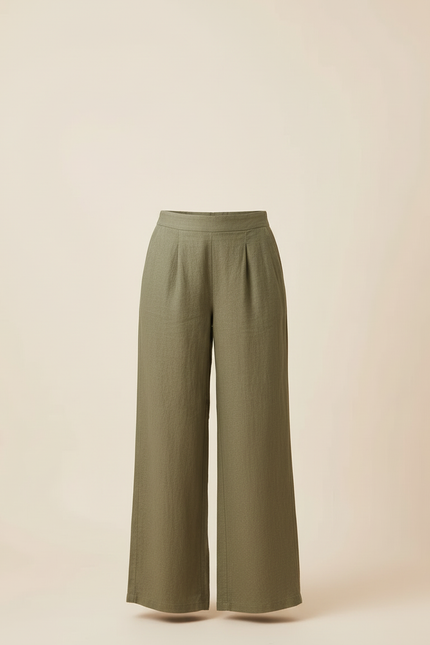 Pantalon Beige Ample Lin Brodé Floral Chic - Kaki - vue 3