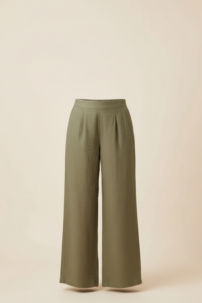 Pantalon Beige Ample Lin Brodé Floral Chic - Kaki - vue 3