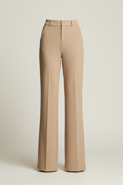 Pantalon Beige Fluide Taille Haute Jambe Évasée Élégant - Polyester - vue 3
