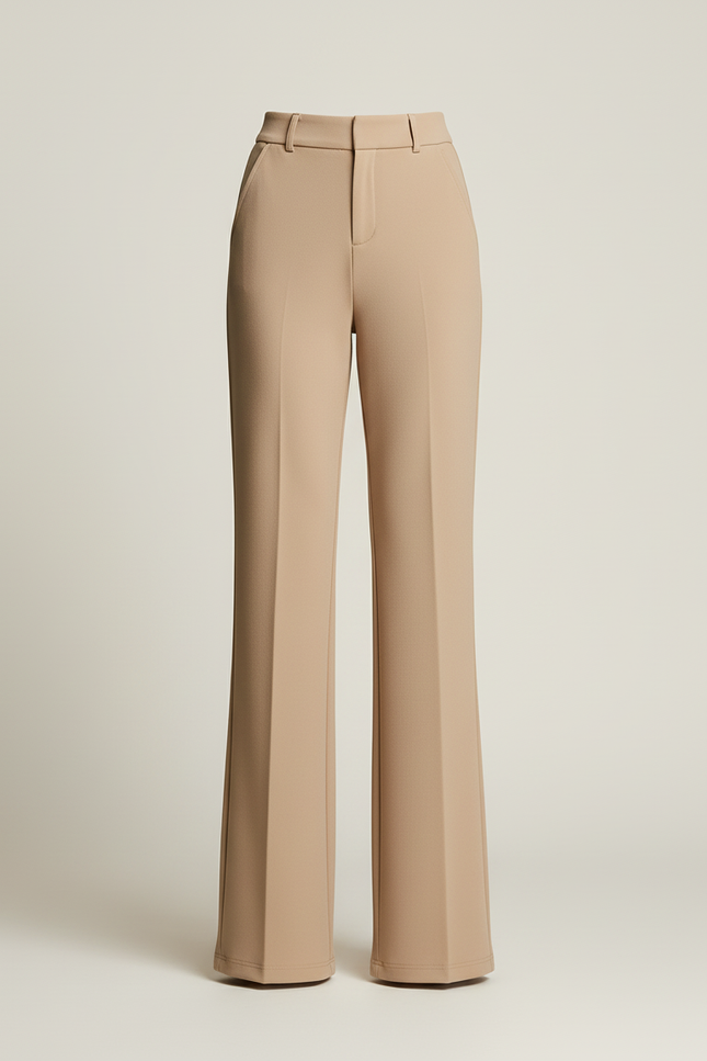Pantalon Beige Fluide Taille Haute Jambe Évasée Élégant - Polyester - vue 3