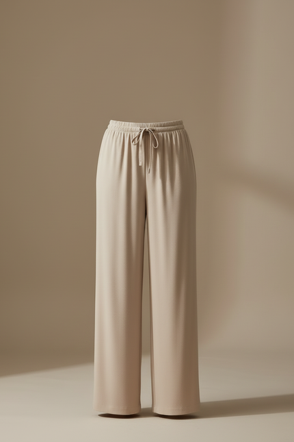 Pantalon Beige Fluide Ample Cordon Décontracté Élégant Femme - Viscose - vue 3