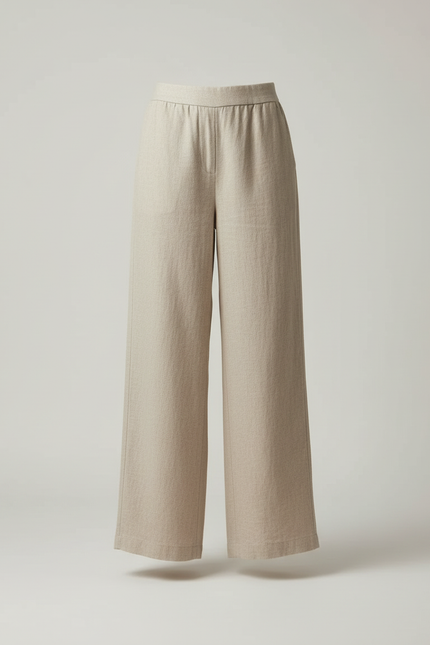 Pantalon Beige Large Fluide Lin Confortable Femme - vue 3