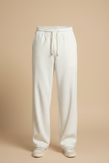 Pantalon Beige Côtelé Ample Droit Homme Cordon - Cordé - vue 3