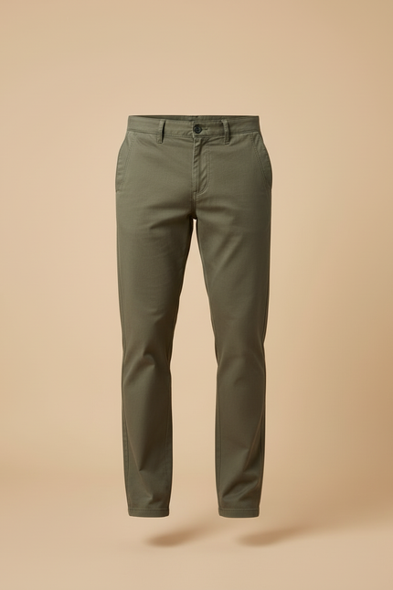 Pantalon Beige Homme Coton Slim Décontracté Vert Olive - Kaki - vue 3