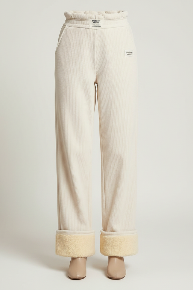 Pantalon Beige Doublé Polaire Ample Confortable - Cordé - vue 3