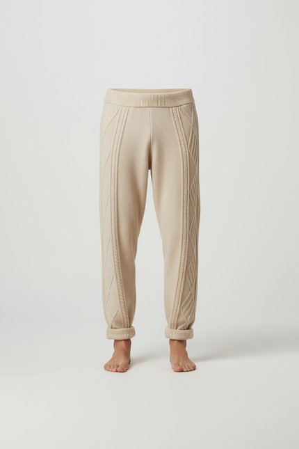 Pantalon Beige Tricoté Câblé Confortable Homme Décontracté - Maille - vue 3