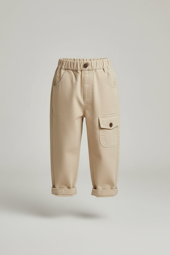 Pantalon Beige Cargo Coton Ample Confortable Enfant - Toile - vue 3