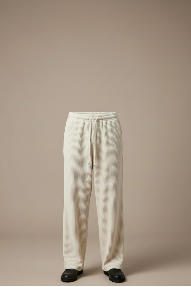 Pantalon Beige Côtelé Homme Ample Décontracté Cordon - Cordé - vue 3
