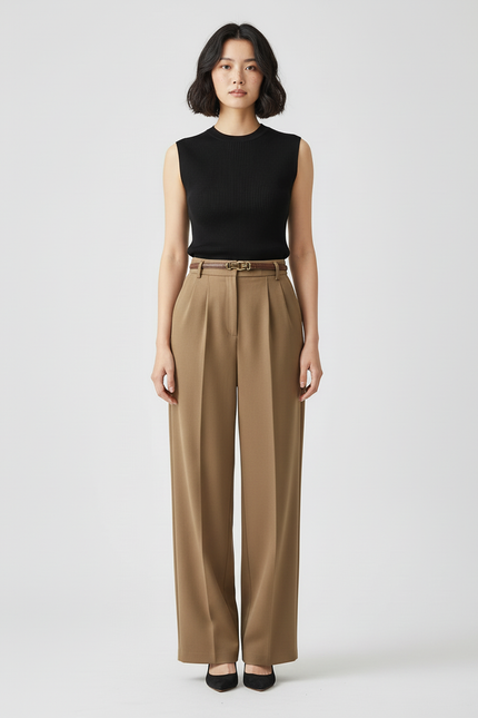 Pantalon Tailleur Femme Beige - Kaki Gabardine - vue 3