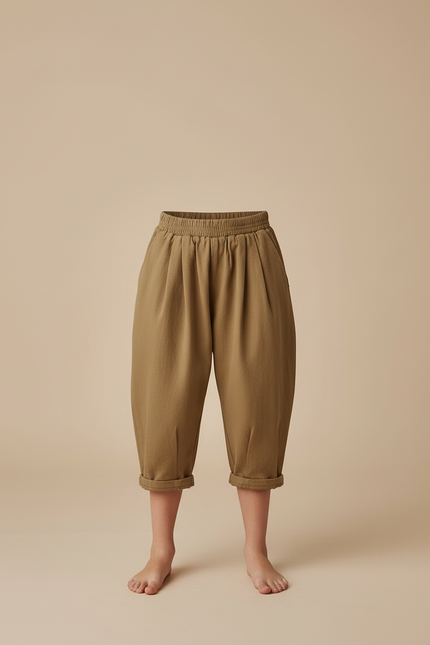 Pantalon Beige Ample Coton Enfant Décontracté Tendance - Kaki Molleton - vue 3