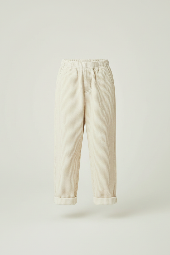 Pantalon Beige Côtelé Ample Élastique Enfant Hiver - Cordé - vue 3