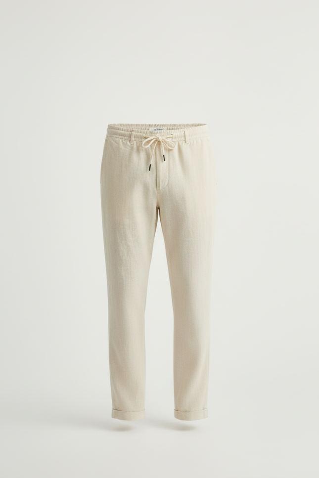 Pantalon Beige Lin Cordon Décontracté Homme - vue 3